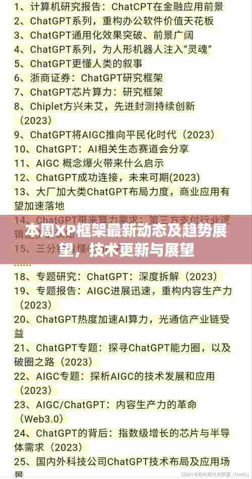 本周XP框架最新动态及趋势展望,技术更新与展望