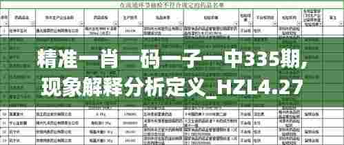 精准一肖一码一子一中335期,现象解释分析定义_HZL4.27