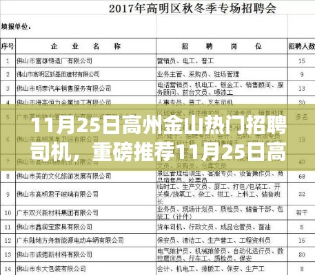 11月25日高州金山热门招聘司机，重磅推荐11月25日高州金山热门招聘司机，开启你的职业新征程！