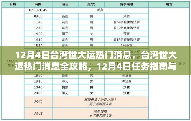 台湾世大运热门消息全攻略，任务指南与技能学习步骤（12月4日更新）