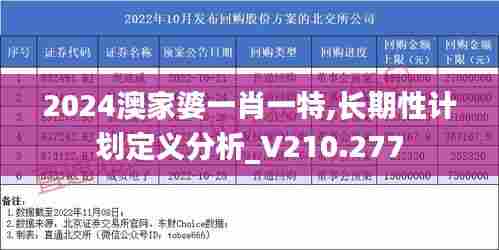 2024澳家婆一肖一特,长期性计划定义分析_V210.277