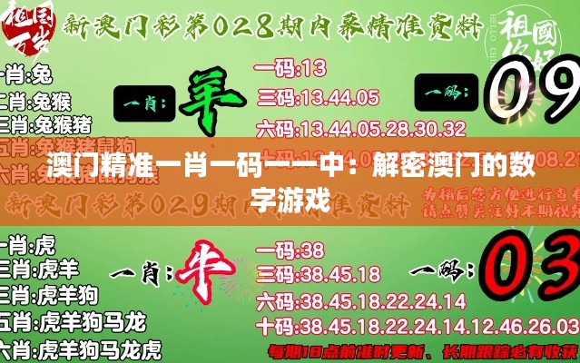 澳门精准一肖一码一一中:解密澳门的数字游戏