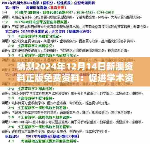 猜测2024年12月14日新澳资料正版免费资料:促进学术资源可持续发展的重要性