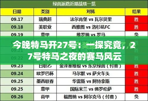 今晚特马开27号：一探究竟，27号特马之夜的赛马风云