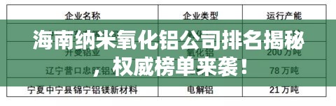 海南纳米氧化铝公司排名揭秘,权威榜单来袭!